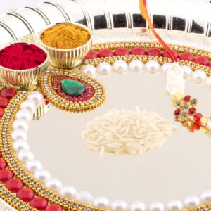 Handicraft Storeroom Pooja Thali Tilak Decorative Platter Set (Golden-Round)