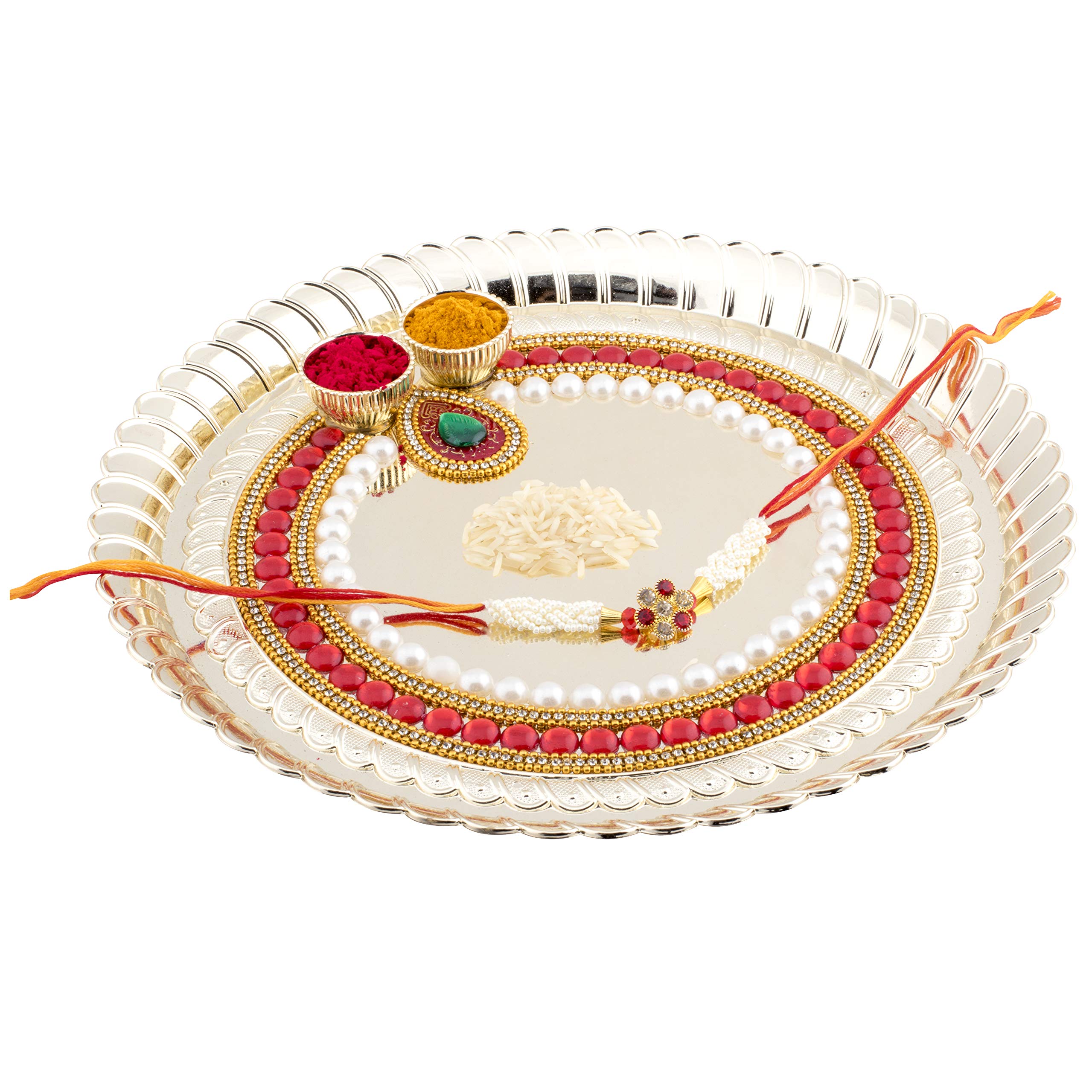 Handicraft Storeroom Pooja Thali Tilak Decorative Platter Set (Golden-Round)