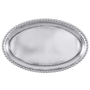 mariposa pearled large oval platter tray, one size, silver