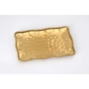 pampa bay titanium-plated porcelain medium platter, 14.3 x 8 inch, gold tone, oven, freezer, dishwasher safe