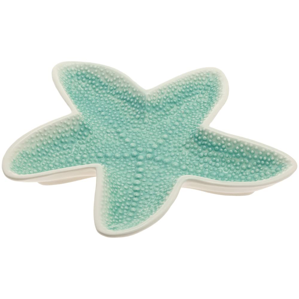 Boston International Serving Plate Everyday Coastal Ceramic Tableware, 11.5-Inches, Lagoon Life Starfish