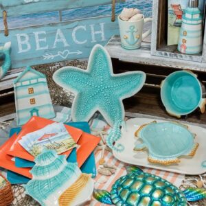 Boston International Serving Plate Everyday Coastal Ceramic Tableware, 11.5-Inches, Lagoon Life Starfish