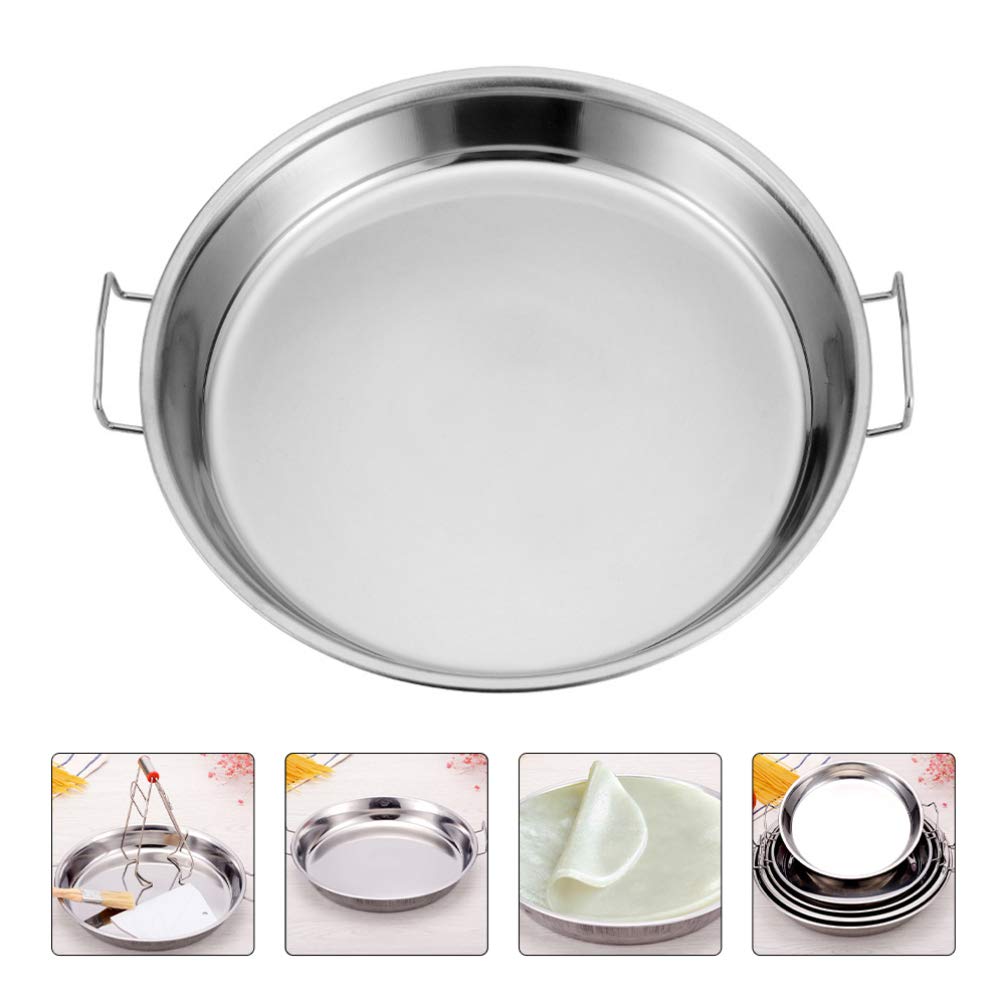 DOITOOL 2Pcs Stainless Steel Steaming Dish Cold Noodle Plate Steamed Rice Tray Round Steaming Tray With Double Handle for Home Kitchen Food Serving