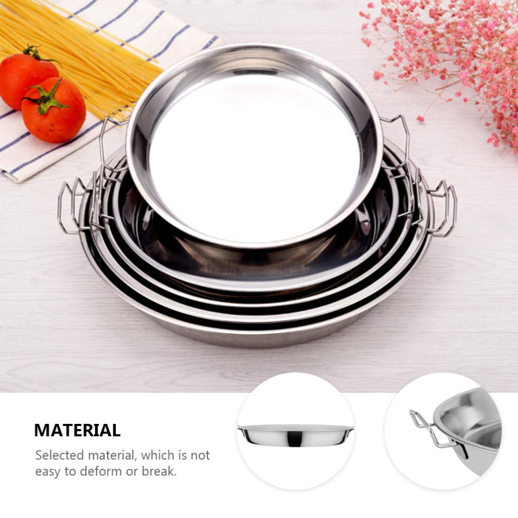 DOITOOL 2Pcs Stainless Steel Steaming Dish Cold Noodle Plate Steamed Rice Tray Round Steaming Tray With Double Handle for Home Kitchen Food Serving