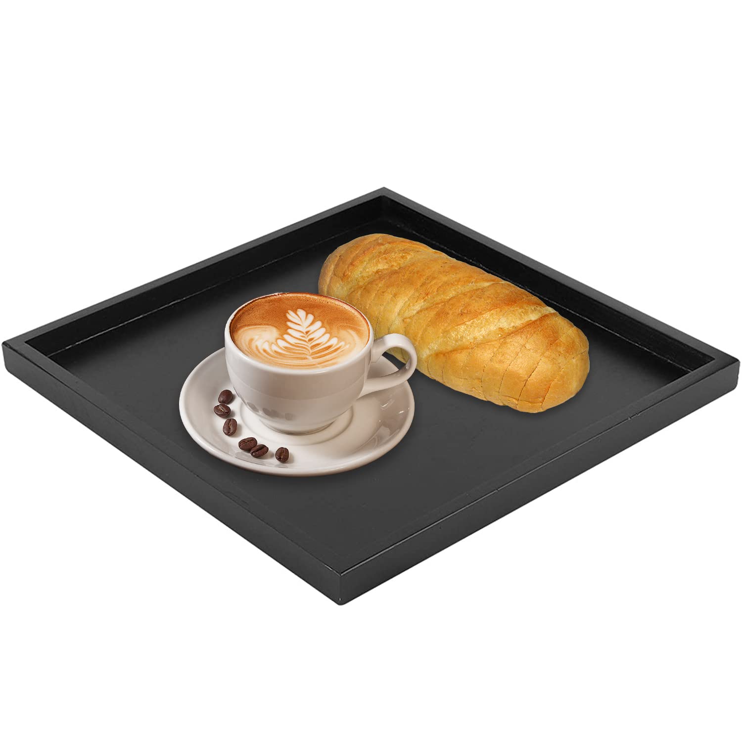 Black Serving Tray, 30cm/11.8in Square Food Serving Tray Kitchen Serving Tray, Stackable Serving Tray for Breakfast, Coffee, Party or Display Use