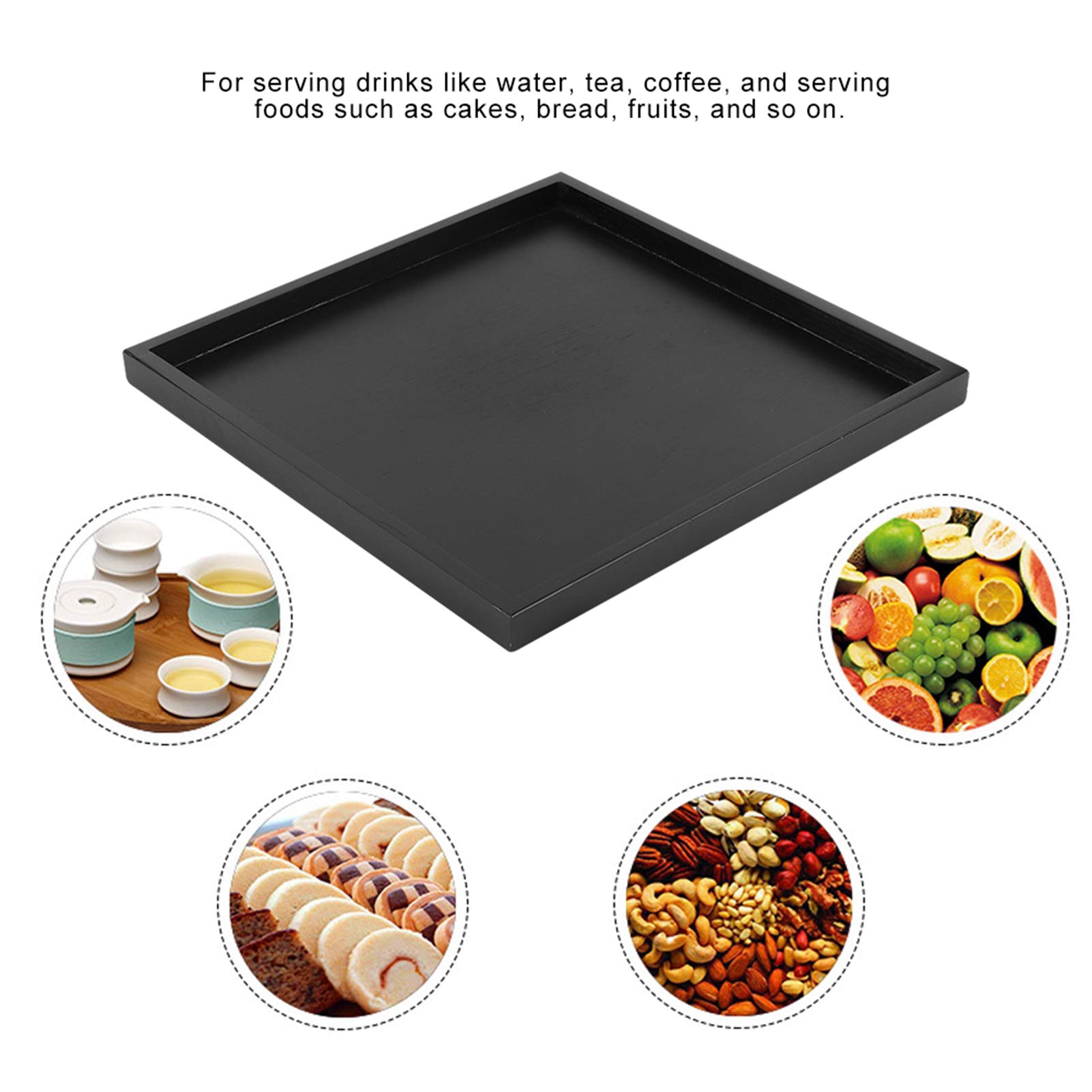 Black Serving Tray, 30cm/11.8in Square Food Serving Tray Kitchen Serving Tray, Stackable Serving Tray for Breakfast, Coffee, Party or Display Use