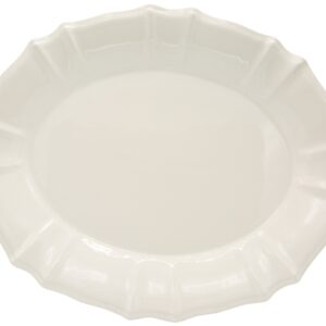 Euro Ceramica Chloe Collection Elegant 15.8" Ruffled Ceramic Oval Serving Platter, White