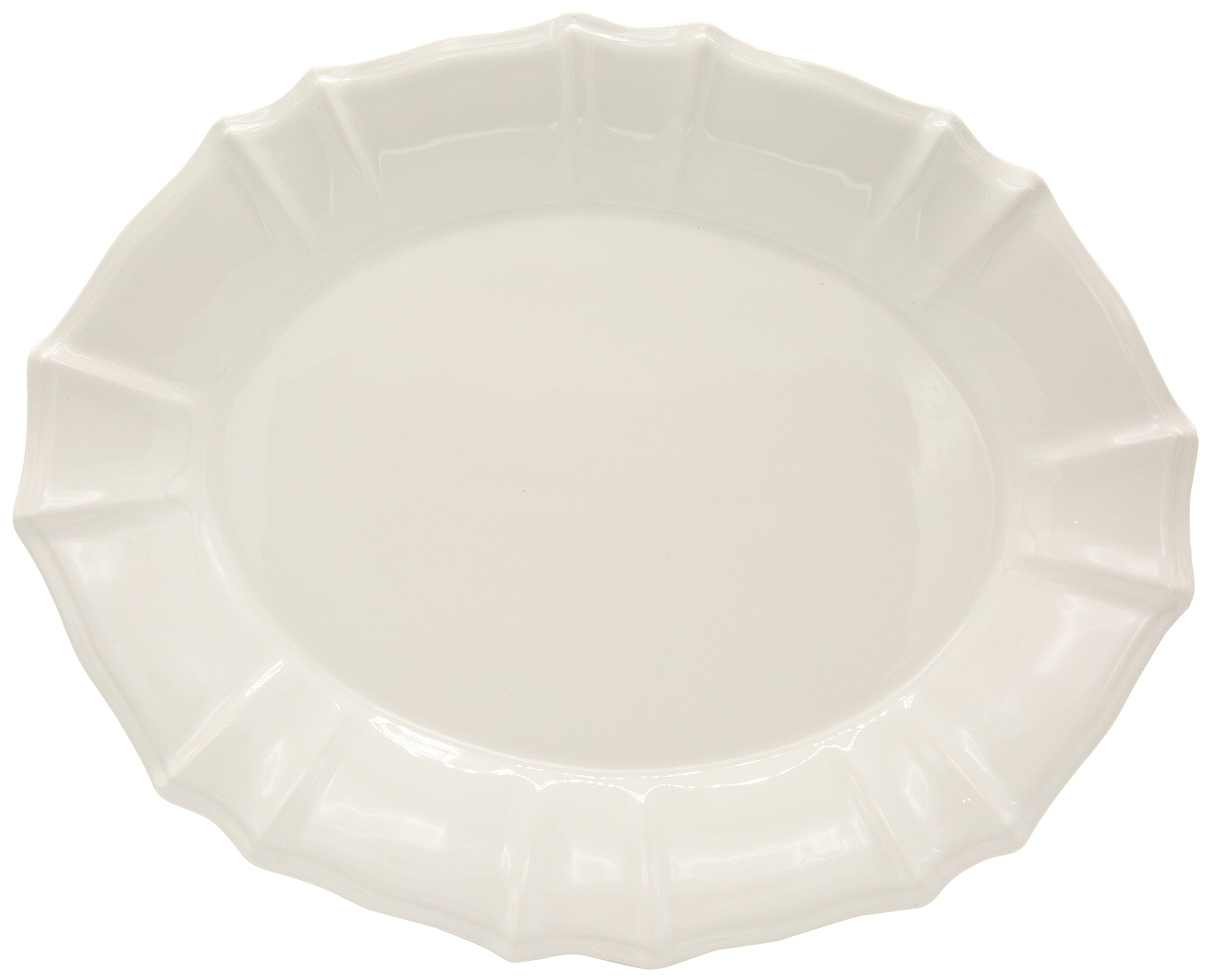 Euro Ceramica Chloe Collection Elegant 15.8" Ruffled Ceramic Oval Serving Platter, White