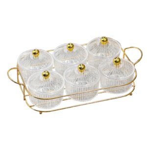 Light Luxury Nut and Candy Serving Tray Serving Container with Holder Food Storage Preserved Tray Dried Fruit Salad Plate for Candies Picnic, Clear 6 Bowls