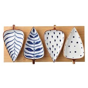 porcelain leaf shaped snack bowl or appetizer dish for dips sauces dessert salad snack candy fruit nuts cheese ceramic platter set of 4 with grooved wooden serving board
