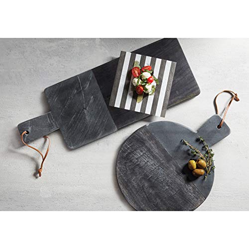 Santa Barbara Design Studio Table Sugar Rectangular Marble and Mango Wood Serving Board, Medium, Black