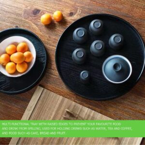 DOERDO Round Solid Wood Serving Tray, Large Tea Coffee Snack Food Meals Serving Plate for Home Office, 8.3inch/21cm, Black