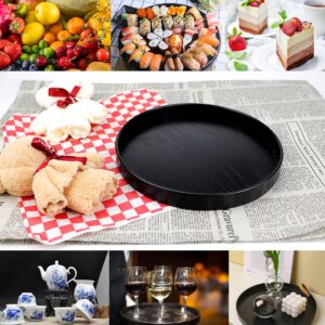 DOERDO Round Solid Wood Serving Tray, Large Tea Coffee Snack Food Meals Serving Plate for Home Office, 8.3inch/21cm, Black
