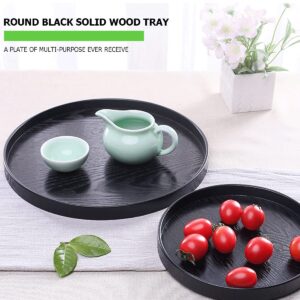 DOERDO Round Solid Wood Serving Tray, Large Tea Coffee Snack Food Meals Serving Plate for Home Office, 8.3inch/21cm, Black