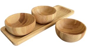nature's kitchen small bamboo pinch bowls dip bowls condiment cups - mini wood bowls for salt cellar, spices, dipping sauce, soy sauce dish, nuts, candy, appetizers