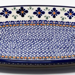 Polish Pottery Oval Serving Platter From Zaklady Ceramiczne Boleslawiec Mosaic Flower Pattern, Dimensions: 14 Inch X 9 Inch