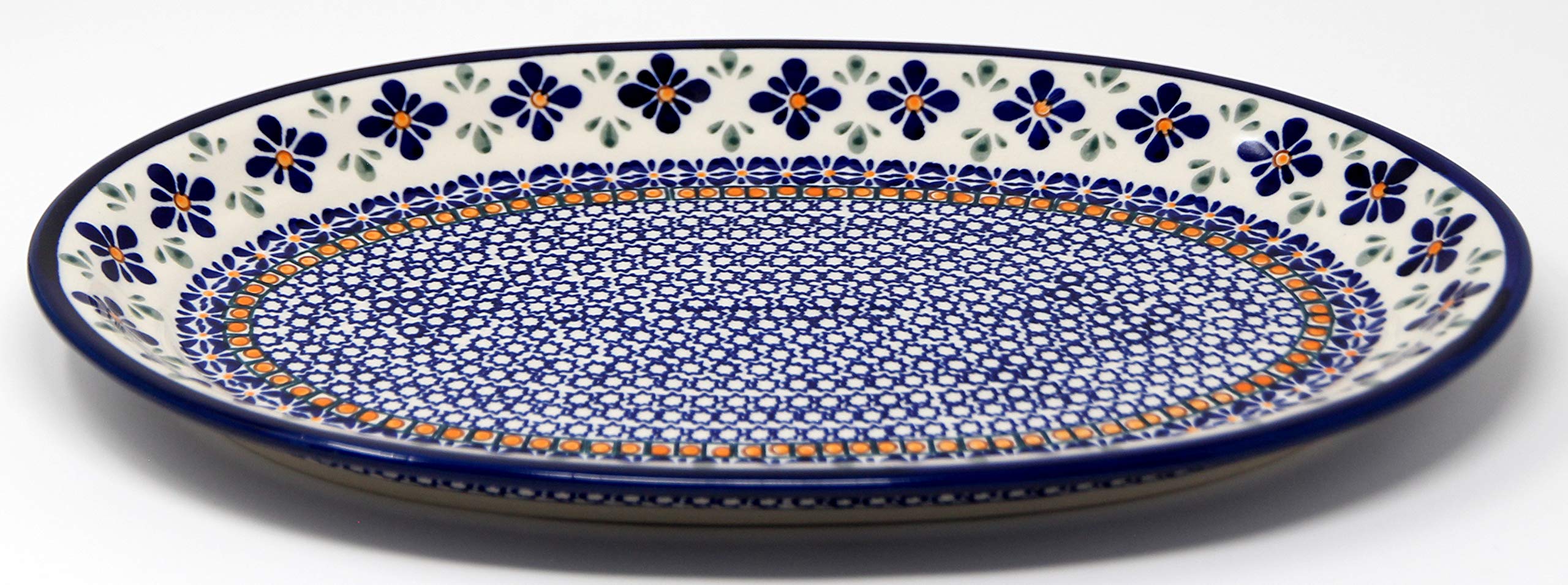 Polish Pottery Oval Serving Platter From Zaklady Ceramiczne Boleslawiec Mosaic Flower Pattern, Dimensions: 14 Inch X 9 Inch