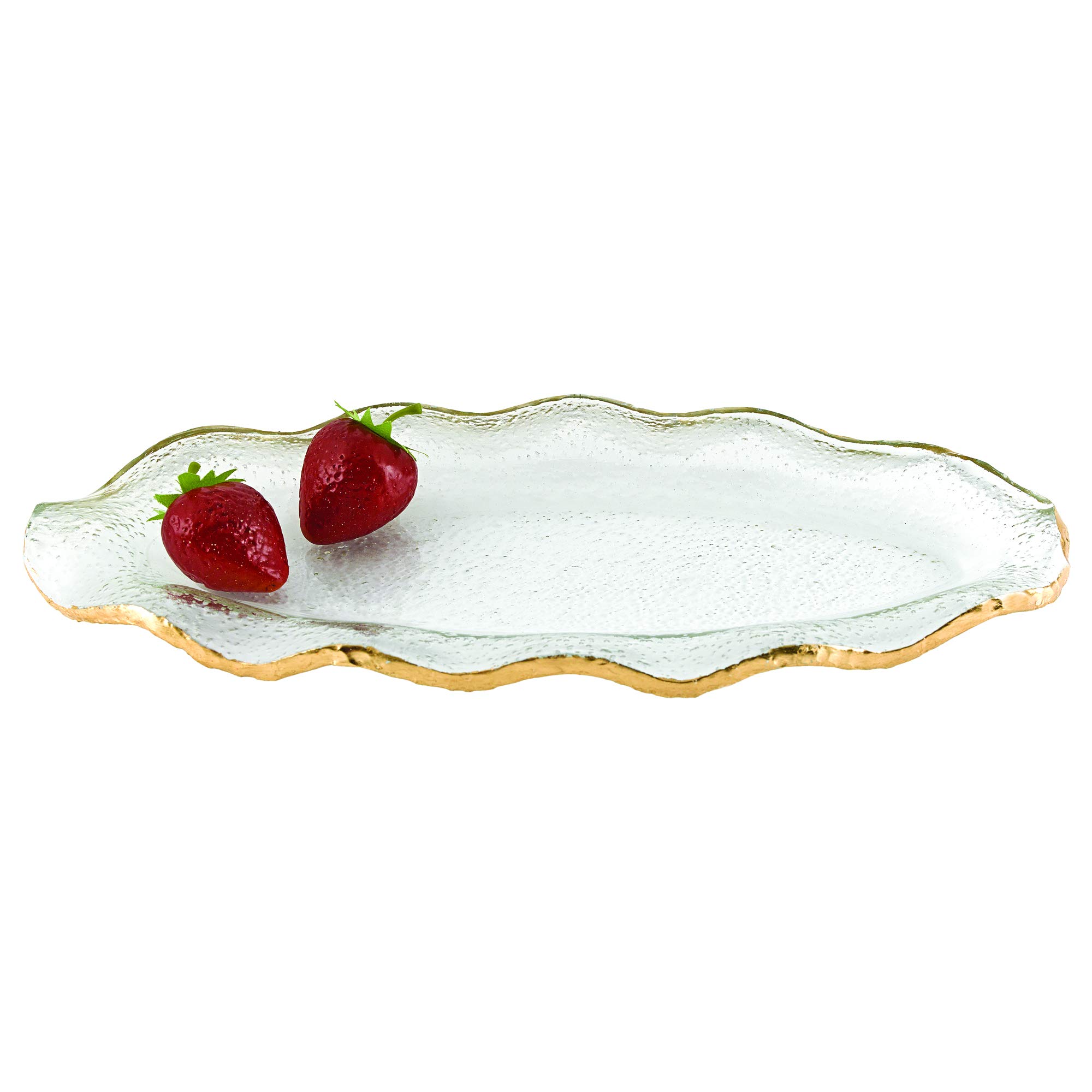 Badash Goldedge Glass Serving Tray - 14" x 7" Hand-Decorated Gold Leaf Edge Oval Tray or Platter - Food-Safe, Great for Entertaining & More