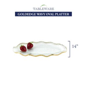 Badash Goldedge Glass Serving Tray - 14" x 7" Hand-Decorated Gold Leaf Edge Oval Tray or Platter - Food-Safe, Great for Entertaining & More