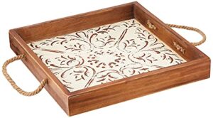 elements - 5230317 whitewash embossed wood tray, 14-inch, assorted