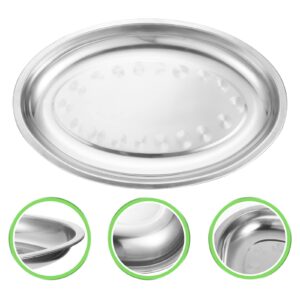 DOITOOL Grilling Platter Stainless Steel Salad Serving Tray Oval Shape Mixing Bowl Serving Tray Dishes Dessert Fruit Dishes Snack Plate Vegetable Candy Display Platters for Kitchen 30cm Platters