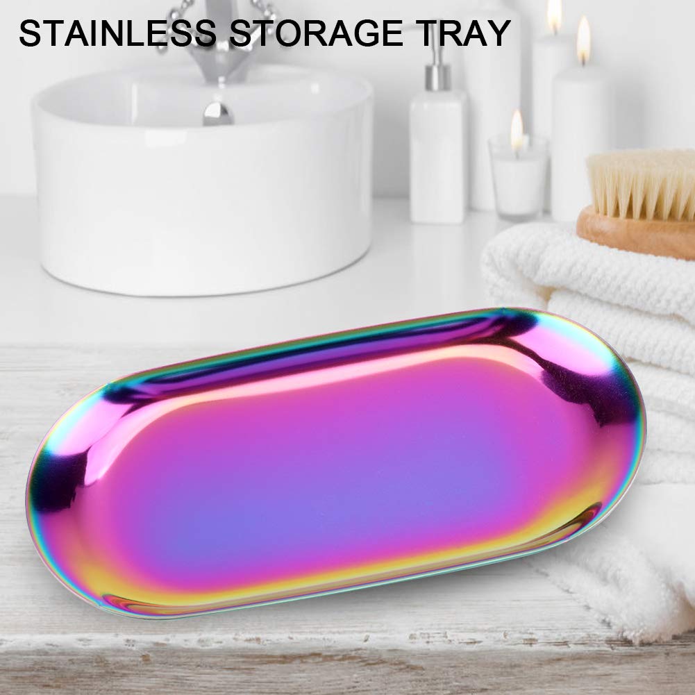 Fdit Nordic Style Storage Tray Cosmetics Jewelry Stainless Steel Cake Plate for Home Kitchen(Rainbow L)