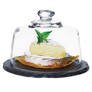 anchor hocking presence round slate platter with glass dome