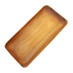 cozinest serving platter teak wood – rectangular serving tray 5 x 10 inches party wooden platters wood tray for display fruit snacks dessert appetizer sushi food decorative (natural wood 1)