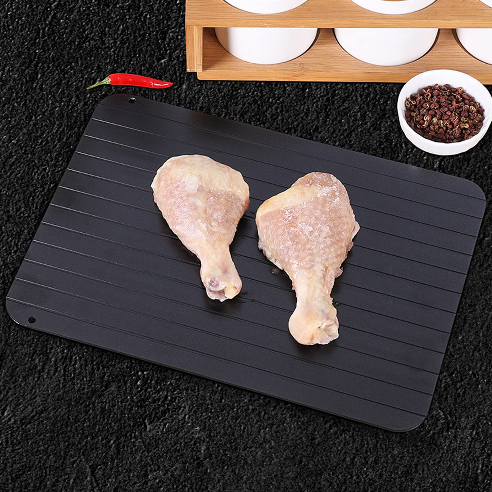 Fast Defrosting Tray Serving Trays Home Restaurant Food Defroster Plate Kitchen Aluminum Alloy Mellow Thawing Plate for Meat and Food(L)