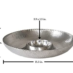 Cruiser’s Caché | Grand Hotel 15” Chip and Dip Serving Piece | Hand-Hammered Design, Polished Silver Finish | Large15" wide x 3" high | Appetizers, Snacks, Crudités, Shrimp Cocktail, Buffalo Wings