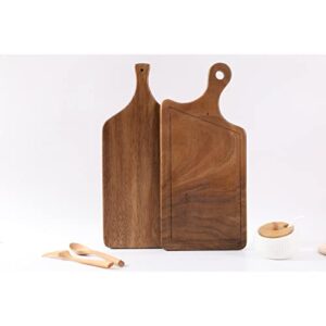 Hisize Wood Cutting Board - Small Wooden Chopping Board Charcuterie Board Serving Tray With Handle(Bent Handle)