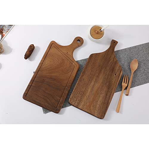 Hisize Wood Cutting Board - Small Wooden Chopping Board Charcuterie Board Serving Tray With Handle(Bent Handle)