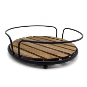 cvhomedeco. farmhouse tray round wood plank serving tray with metal handles for breakfast in bed, lunch, dinner, appetizers, kitchen, ottoman, coffee table, bbq and party