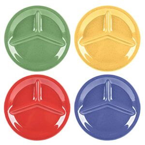 G.E.T. CP-10-MIX Heavy-Duty 3-Compartment Divided Plastic Plates, 10.25", Mardi Gras Mix (Set of 12)