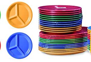 G.E.T. CP-10-MIX Heavy-Duty 3-Compartment Divided Plastic Plates, 10.25", Mardi Gras Mix (Set of 12)