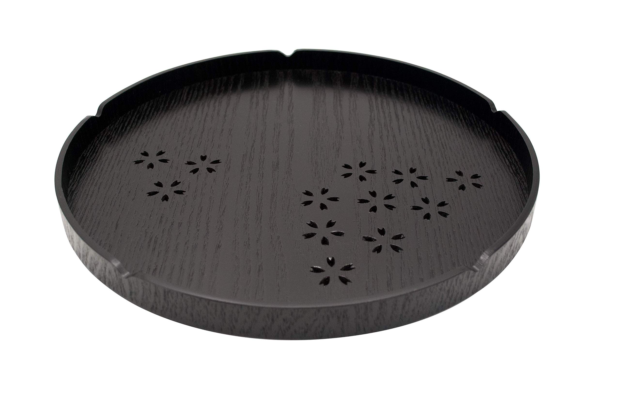 Islandoffer Premium Japanese Style Cherry Pattern Round Tea Tray, Black