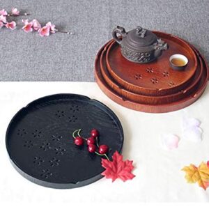 Islandoffer Premium Japanese Style Cherry Pattern Round Tea Tray, Black