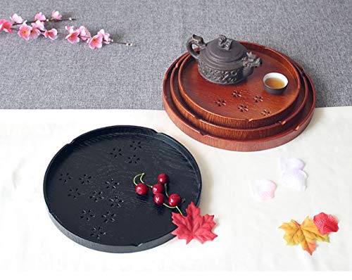 Islandoffer Premium Japanese Style Cherry Pattern Round Tea Tray, Black