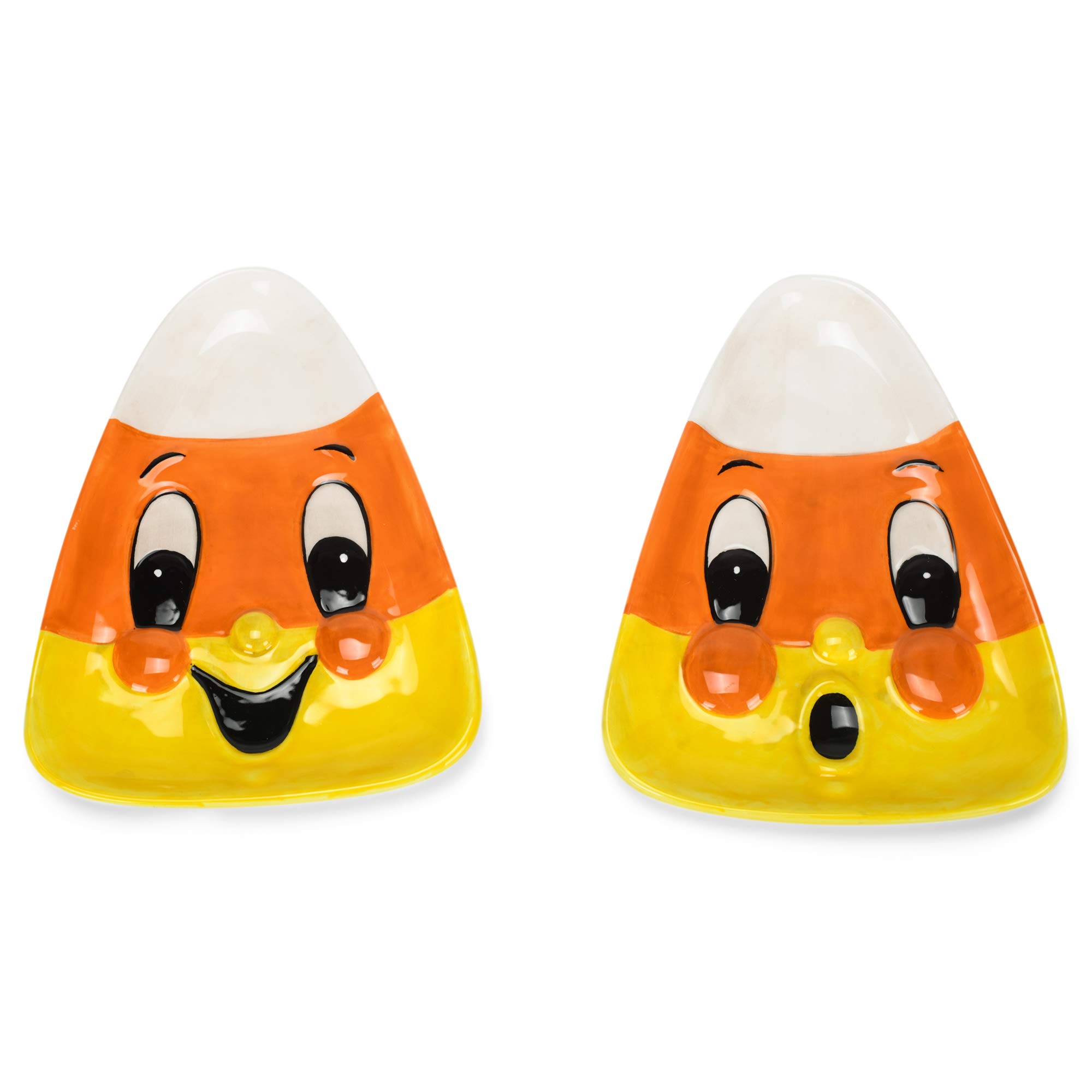 Orange Candy Corn Face 8 x 6.25 Dolomite Decorative Serving Platter Plate Set 2