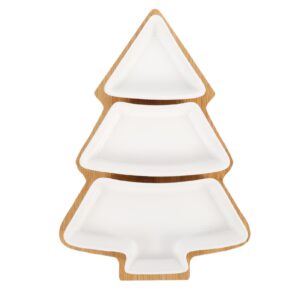 angoily christmas tree shaped platter ceramic christmas serving tray dishes for entertaining, food serving platter with base for appetizer, snacks, fruit, candy dessert for xmas party, white