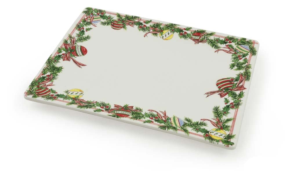 Boston International Holiday Ceramic Rectangular Serving Platter, 10 x 8-Inches, Christmas Bells