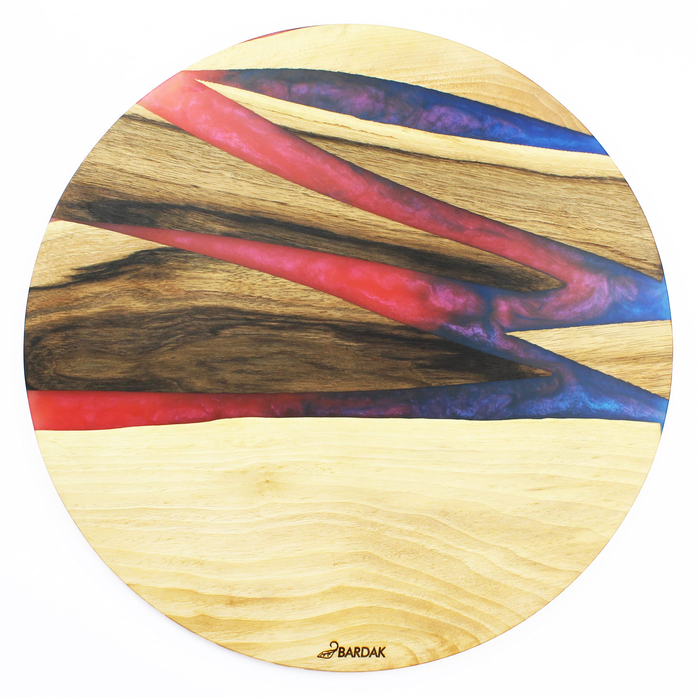 BARDAK Large 14" Round Luxury Wooden Cheese Board, Charcuterie Platter & Serving Tray, Housewarming Gifts for Couples, Unique Wood Epoxy River Board(Pink and Blue)