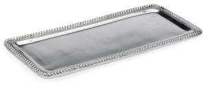 kindwer beaded rectangle tray, 14", silver