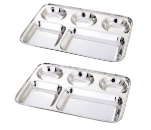 stainless steel rectangle/square 5 section compartment lunch plate round and square tray set of 2