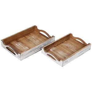distressed rustic serving tray set of 2, nesting coffee table trays for living room, wood serving tray with handles, decorative serving tray for ottoman rectangle, butler tray for party, bedroom