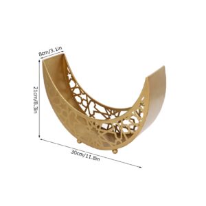 Moon Shape Ramadan Tray, Large Capacity 11.8x8.3x3.1in Decorative Iron Serving Tray, EID Tray Can be Used as Cake Display Stand for Snacks, Fruit, Bread