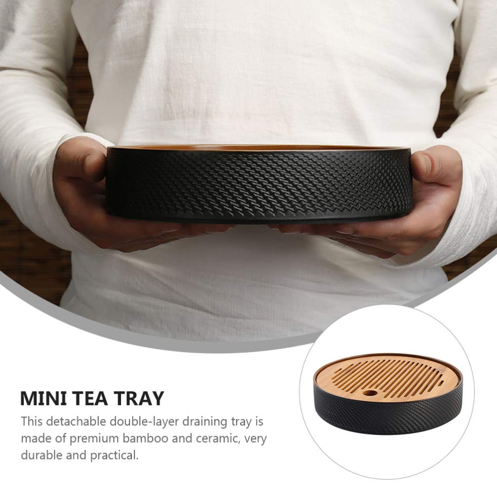 DOITOOL 2 Tier Tray 1pc Round Tea Tray Utensil Tray Chinese Gongfu Tea Tray Tea Tray with Drainage Water Storage Tea Tray Wood Drain Coffee Table Tray Wooden Porcelain China