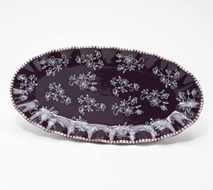 temp-tations 16.5"x8.5" slim oval ruffled everyday serving platter/tray (floral lace eggplant)