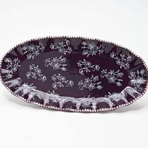 Temp-tations 16.5"x8.5" Slim Oval Ruffled Everyday Serving Platter/Tray (Floral Lace Eggplant)