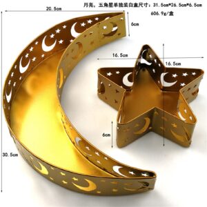 Crescent Moon Star Tray Ramadan Eid Mubarak Trays Platters,Pastry Tray Tableware Dessert Food Storage Container Display Holder for Party (A1)